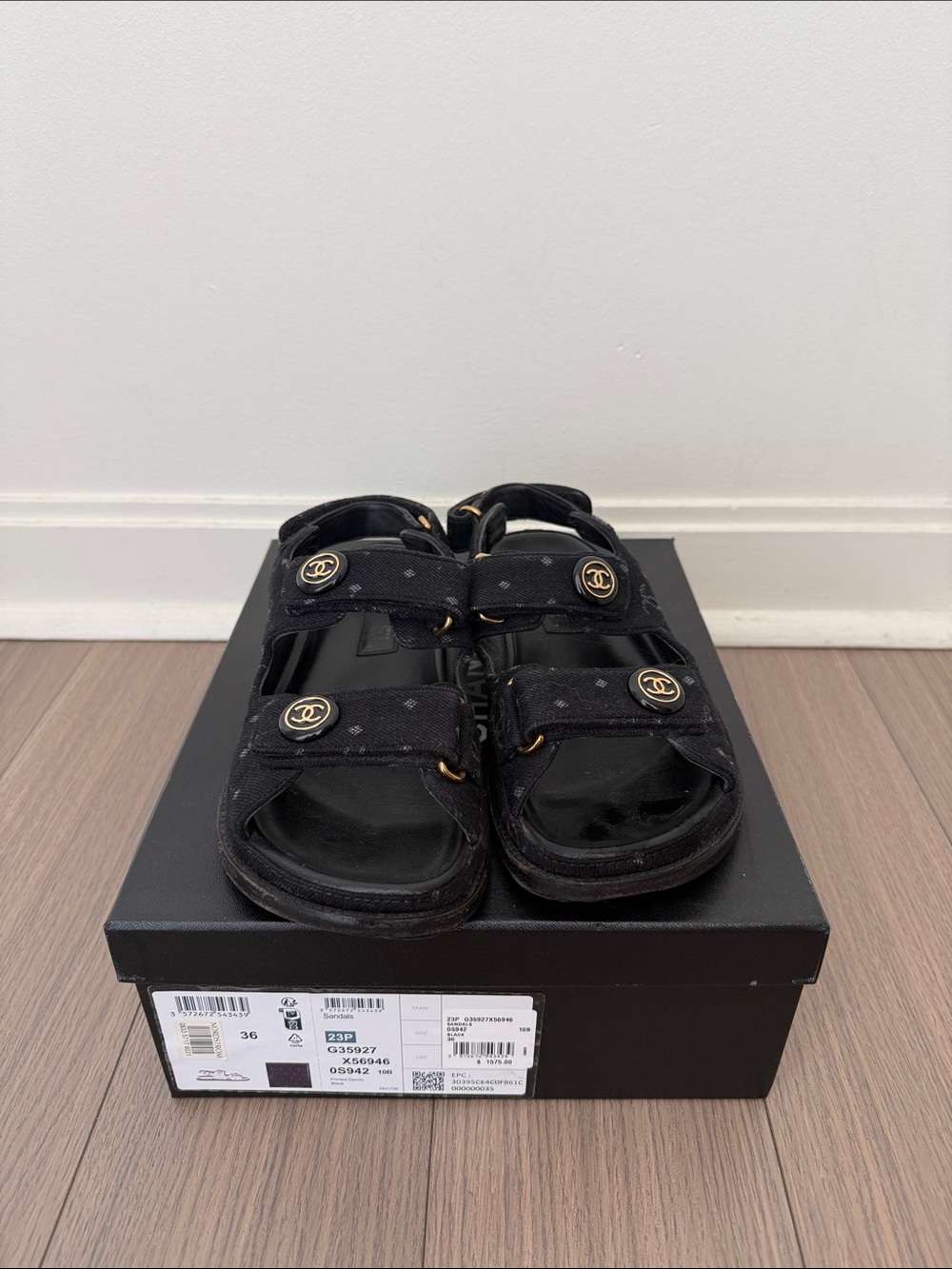 CHANEL Black Canvas CC Buckle Sport Sandals Size 36